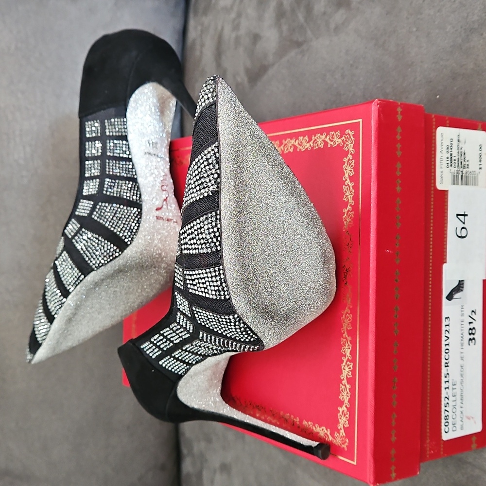 Rene Caovilla 38 1/2 Black/Silver Pumps - Picture 3 of 4